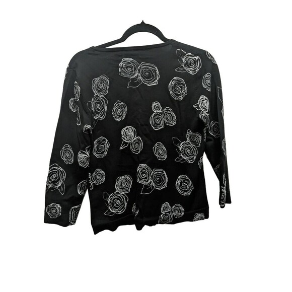 Field gear Women 2 Piece Black and White Rose Floral Pattern Button Up Sweater a - Picture 3 of 13